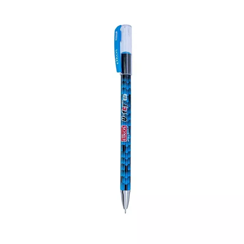 Elkos U-Fey Gel Pen Steel Nib Plastic Body Blue Ink Color (Pack of 10 Pcs)