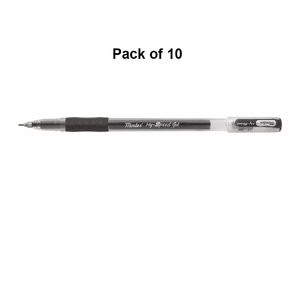 montex-hyspeed-grip-05-mm-tip-gel-pen-black-ink-plastic-body-non-toxic-waterproof-ink-pack-of-10-pcs