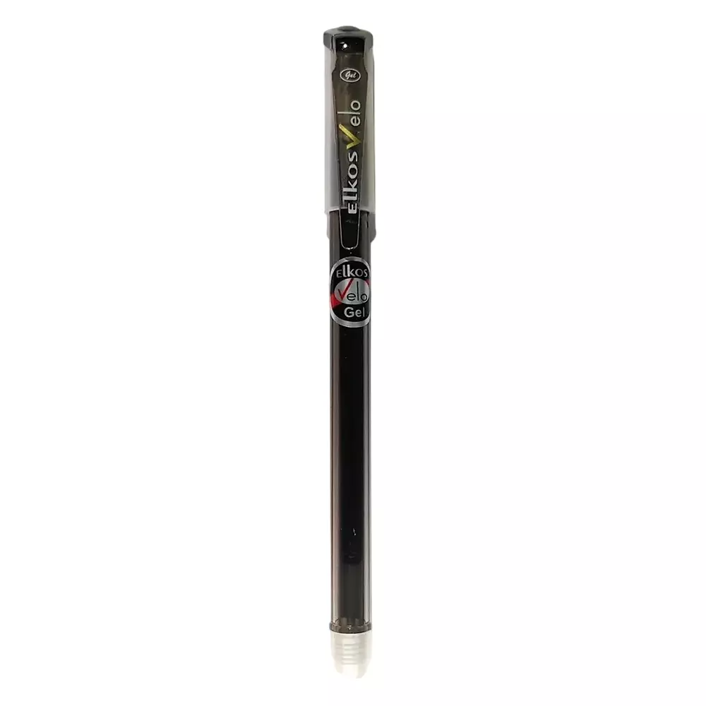 Elkos Vello Gel Pen Steel Nib Plastic Body Black Ink Color (Pack of 10 Pcs)