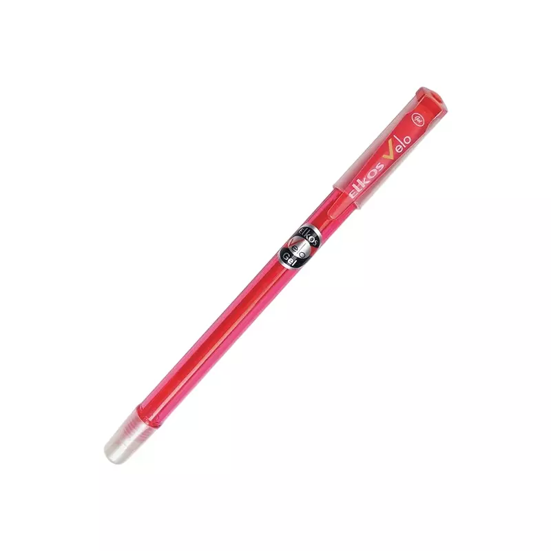 Elkos Vello Gel Pen Steel Nib Plastic Body Red Ink Color (Pack of 10 Pcs)
