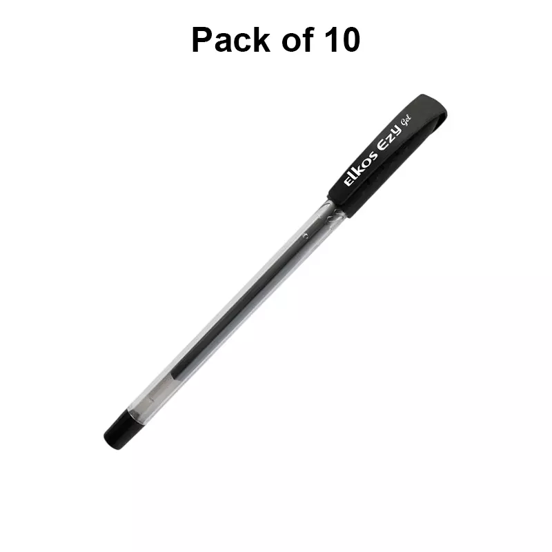 Elkos Ezy Gel Pen Steel Nib Plastic Body Black Ink Color (Pack of 10 Pcs)
