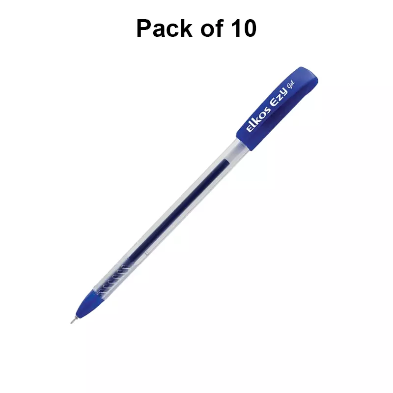 Elkos Ezy Gel Pen Steel Nib Plastic Body Blue Ink Color (Pack of 10 Pcs)