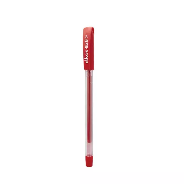 Elkos Ezy Gel Pen Steel Nib Plastic Body Red Ink Color (Pack of 10 Pcs)