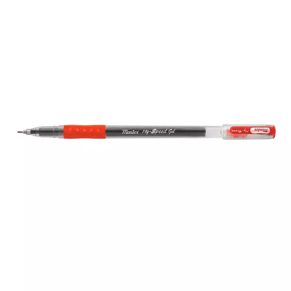 Montex Hyspeed-Grip 0.5 mm Tip Gel Pen Red Ink Non Toxic & Waterproof Ink (Pack of 10 Pcs)