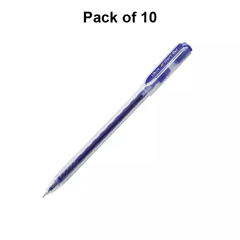 Elkos Glory Gel Pen 0.7 mm Tip Size Blue Ink Color (Pack of 10 Pcs)