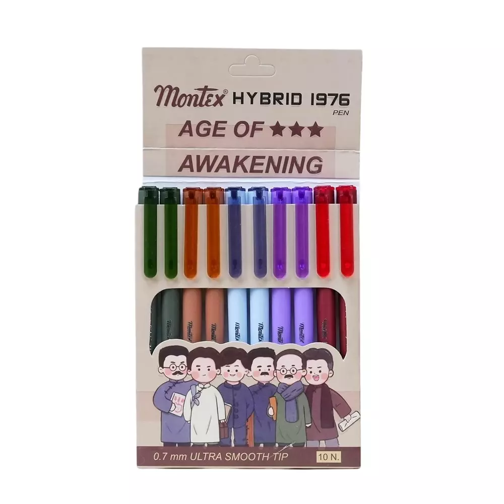 Montex Hybrid 1976 0.5 mm Tip Gel Pen Blue Ink Non Toxic & Waterproof Ink (Pack of 10 Pcs)