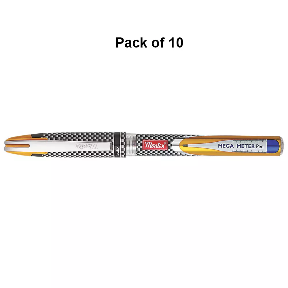 montex-mega-meter-07-mm-tip-gel-pen-blue-ink-plastic-body-non-toxic-waterproof-ink-jumbo-refill-pack-of-10-pcs