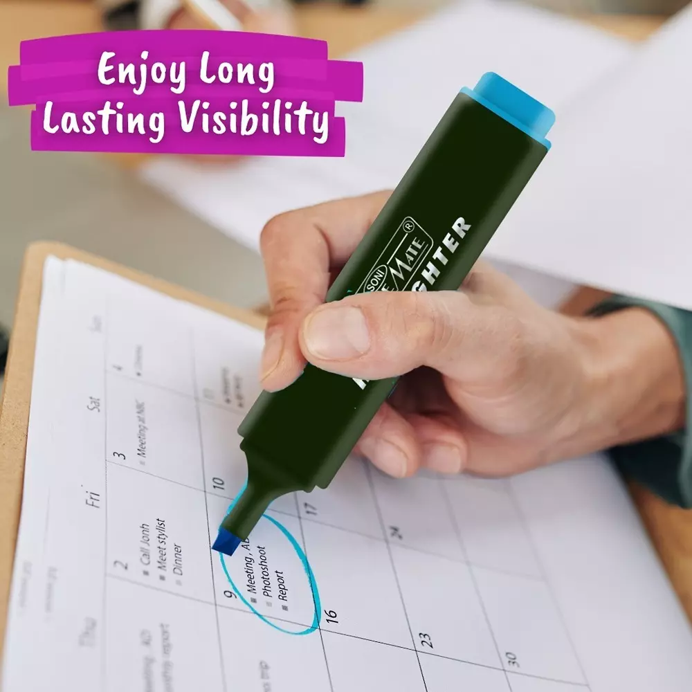 Soni Office Mate 5 Shade Fluorescent Highlighter Quick Dry Smudge Proof Ink Flexible Chisel Tip for School, Office & Home