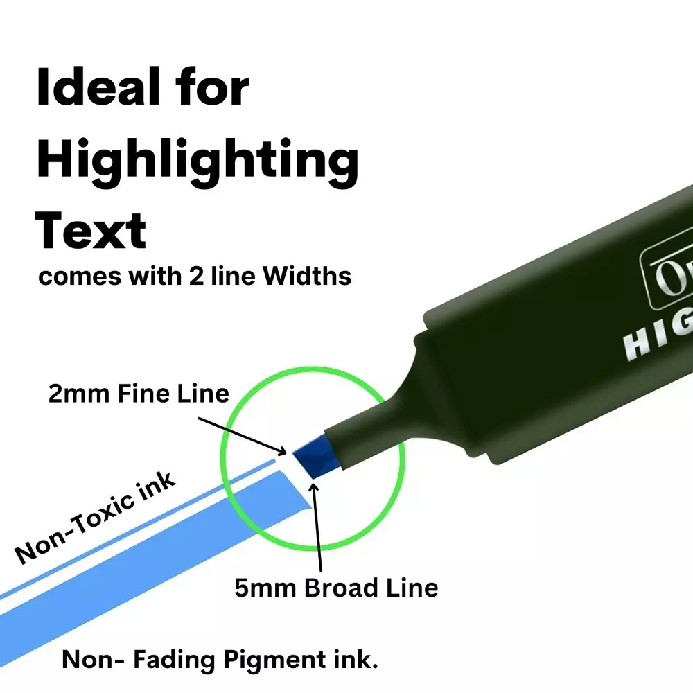 Soni Office Mate 5 Shade Fluorescent Highlighter Quick Dry Smudge Proof Ink Flexible Chisel Tip for School, Office & Home