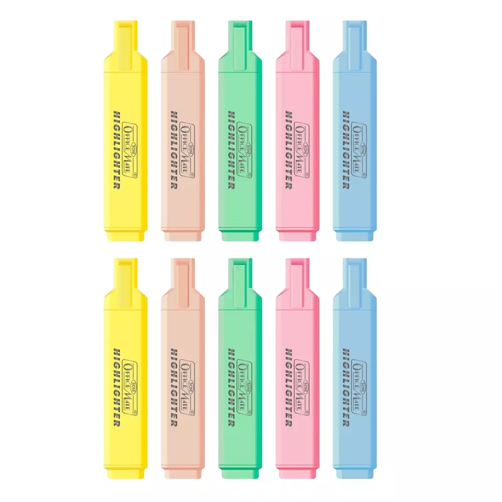Soni Office Mate 5 Shades Pastel Highlighter Multicolor, Soft, Smudge-Proof, Non-Toxic Ink Ideal for School, Office (Pack of 10)