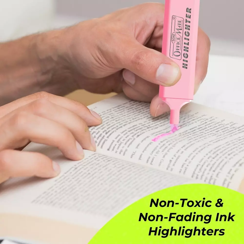 Soni Office Mate 5 Shades Pastel Highlighter Multicolor, Soft, Smudge-Proof, Non-Toxic Ink Ideal for School, Office (Pack of 10)