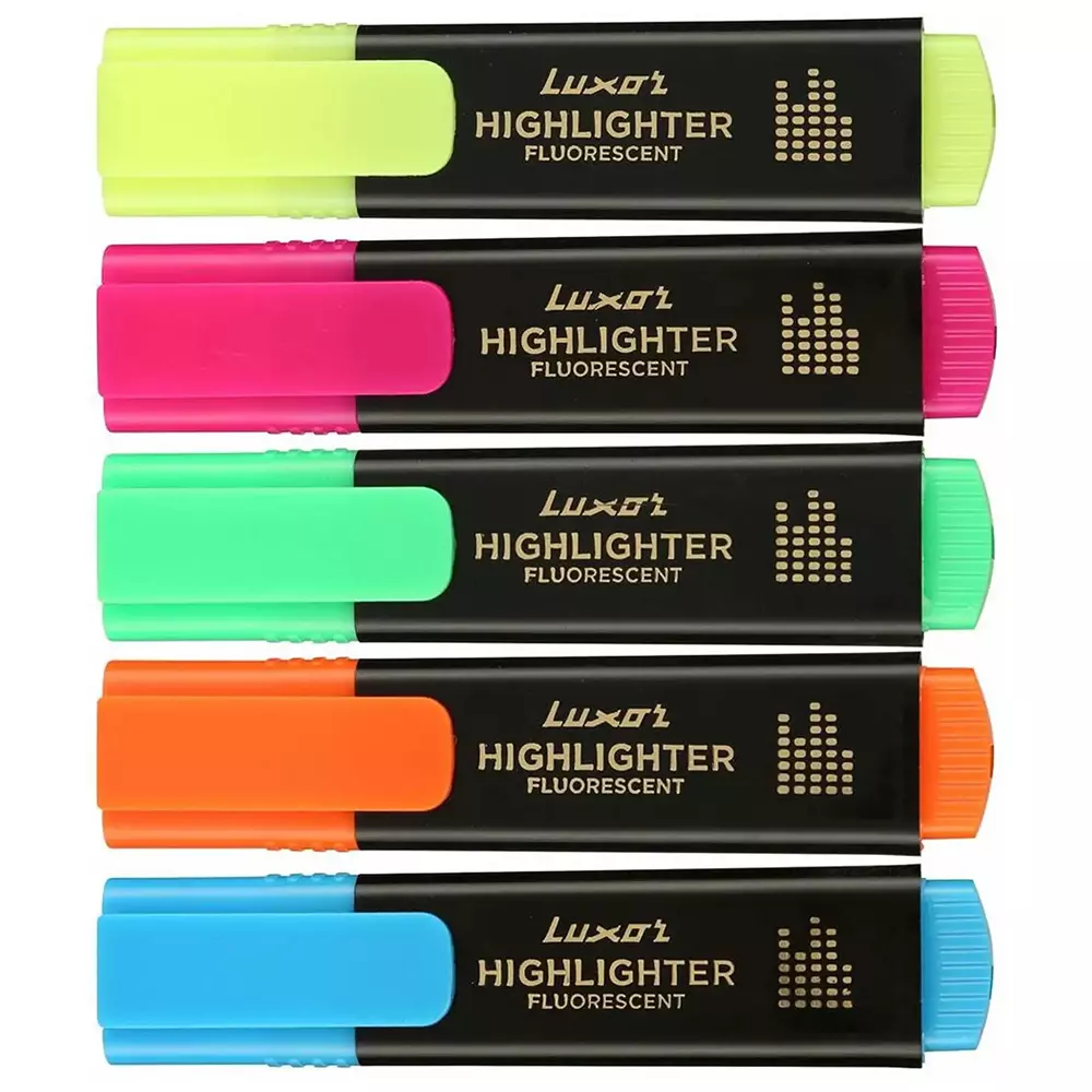 Luxor Fluorescent Highlighter Chisel Tip Assorted Color, 1852 (Set of 5)