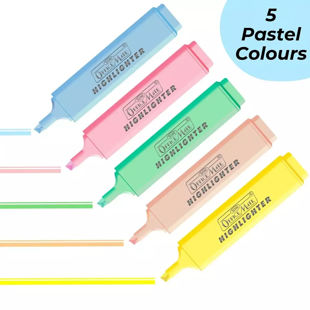 Soni OfficeMate Pastel Highlighters & Correction Pen Combo 1 mm Tip Size 7 ml Fluid Assorted for Office, College & School Use