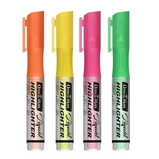 Soni Office Mate 4 Shade Fluorescent Liquid Highlighter Quick Dry Smudge Proof Ink Chisel Tip for School, Office & Home