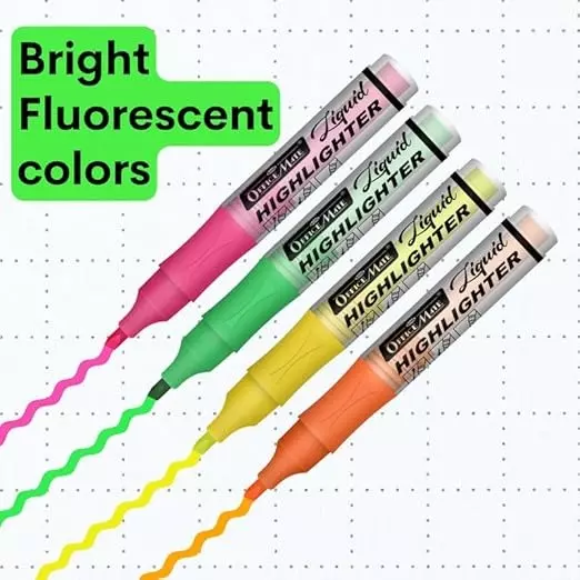 Soni Office Mate 4 Shade Fluorescent Liquid Highlighter Quick Dry Smudge Proof Ink Chisel Tip for School, Office & Home