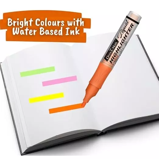 Soni Office Mate 4 Shade Fluorescent Liquid Highlighter Quick Dry Smudge Proof Ink Chisel Tip for School, Office & Home