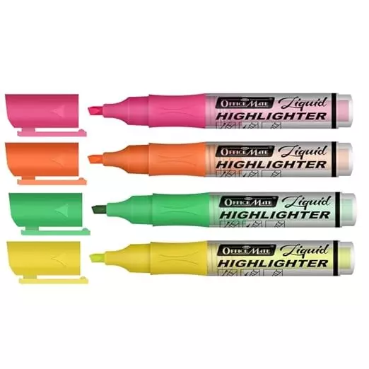 Soni Office Mate 4 Shade Fluorescent Liquid Highlighter Quick Dry Smudge Proof Ink Chisel Tip for School, Office & Home