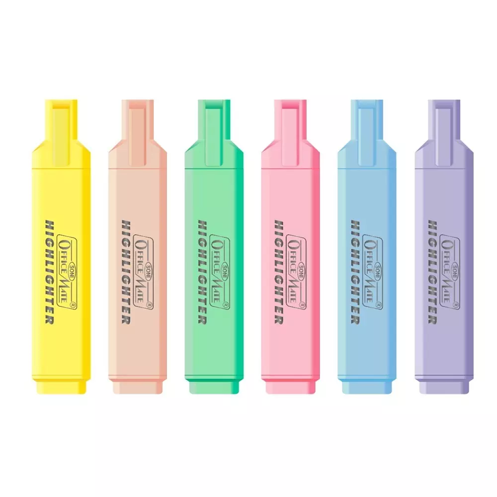 Soni Office Mate 6 Shades Pastel Highlighter Multicolor, Soft, Smudge-Proof, Non-Toxic Ink Ideal for School, Office (Set of 6)