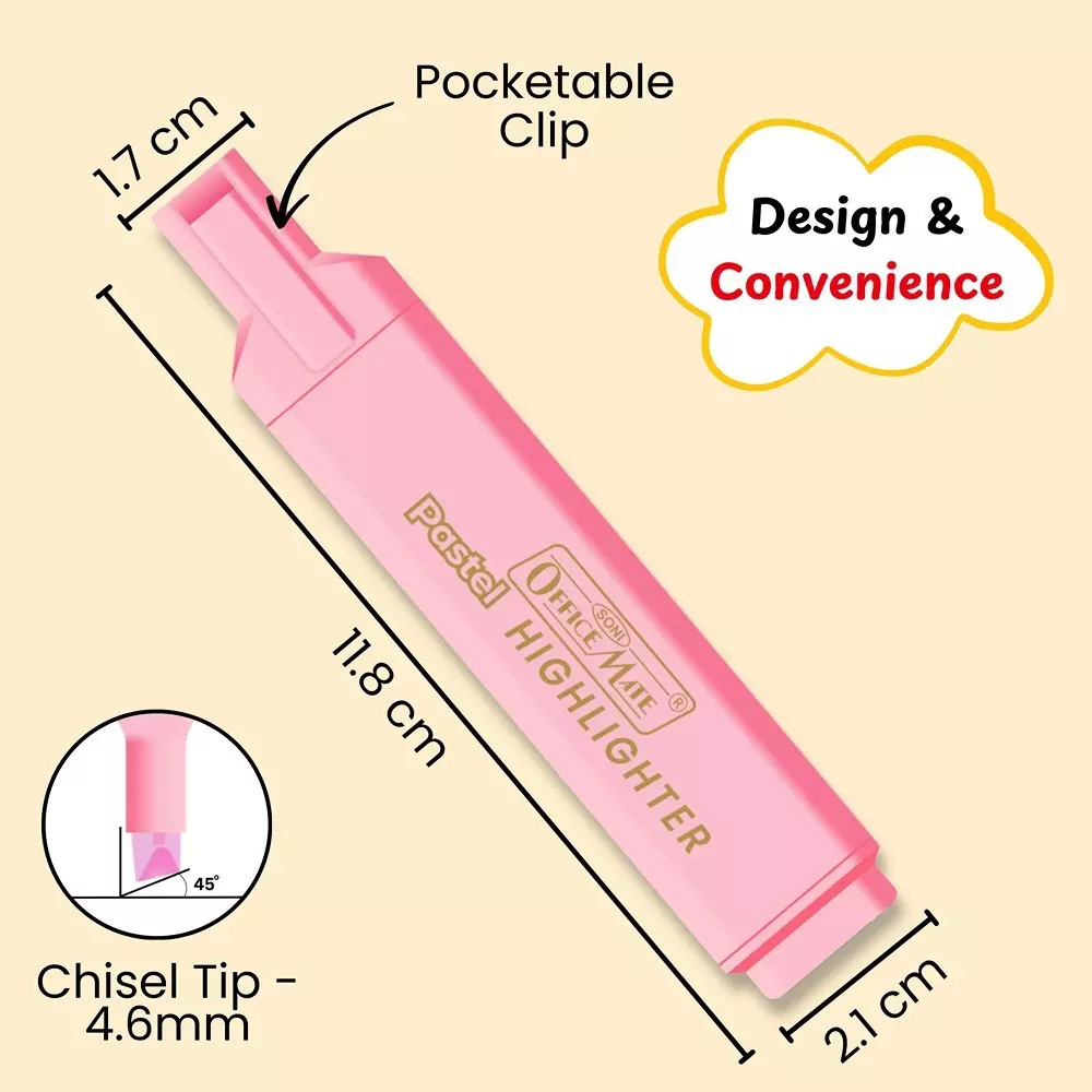 Soni Office Mate 5 Shades Pastel Highlighter Multicolor, Soft, Quick Dry, Non-Toxic Ink Ideal for Kids, Journaling & Study