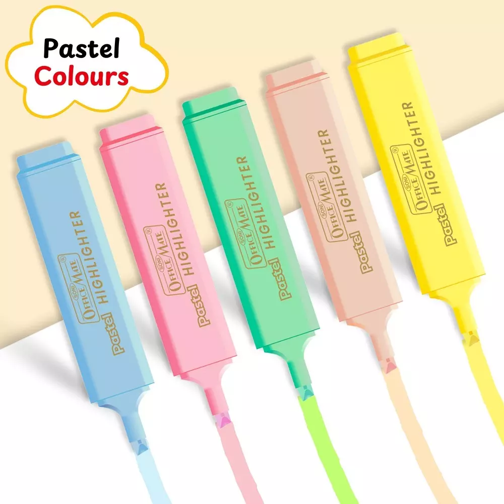 Soni Office Mate 5 Shades Pastel Highlighter Multicolor, Soft, Quick Dry, Non-Toxic Ink Ideal for Kids, Journaling & Study