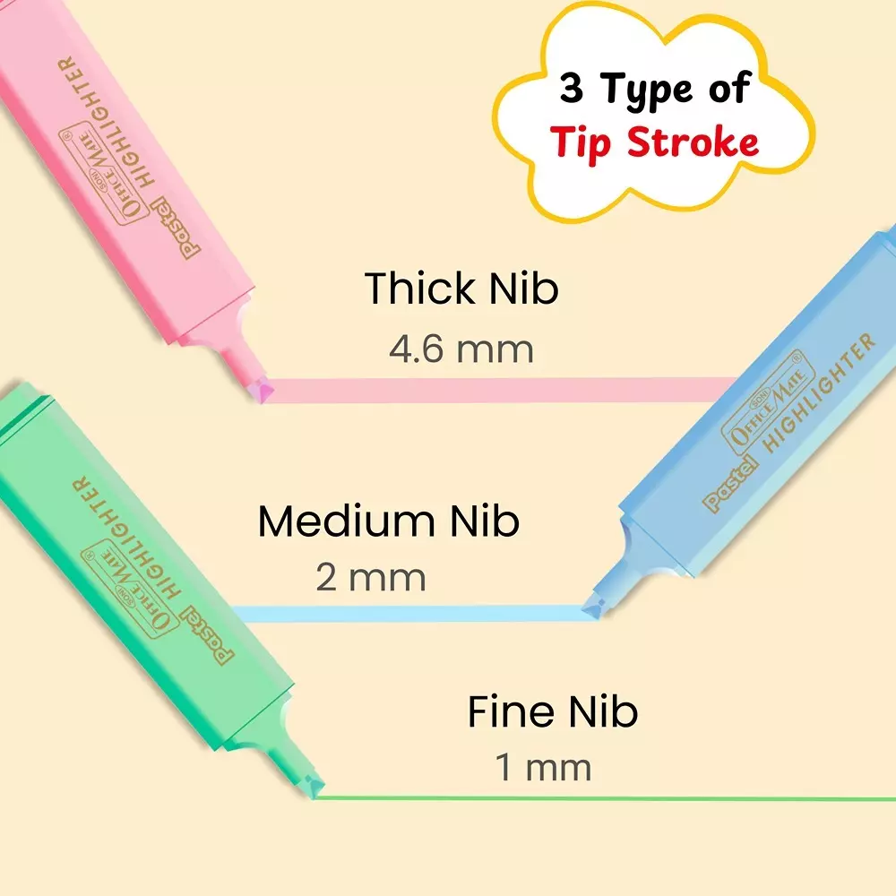 Soni Office Mate 5 Shades Pastel Highlighter Multicolor, Soft, Quick Dry, Non-Toxic Ink Ideal for Kids, Journaling & Study