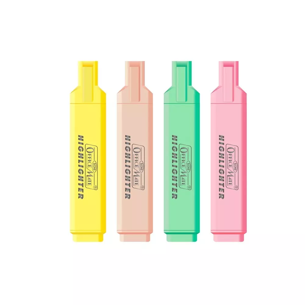 Soni Office Mate 4 Shades Pastel Highlighter Multicolor, Soft, Smudge-Proof, Non-Toxic Ink Ideal for School, Office (Set of 4)