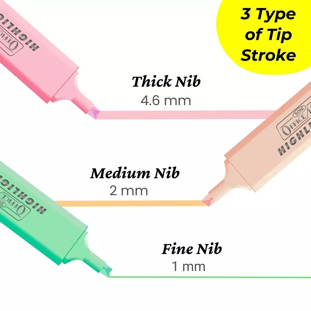 Soni Office Mate 4 Shades Pastel Highlighter Multicolor, Soft, Smudge-Proof, Non-Toxic Ink Ideal for School, Office (Set of 4)