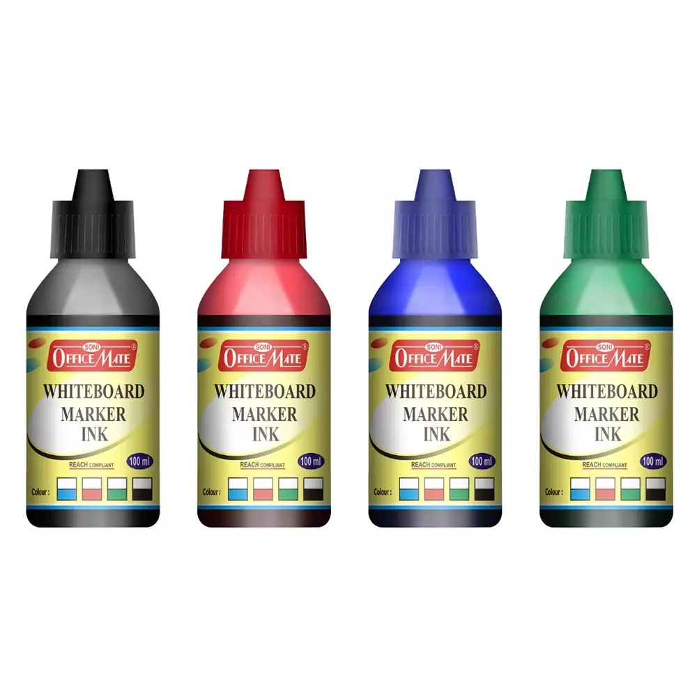 Soni Office Mate 100 ml Whiteboard Marker Refill Ink Multicolor Including Multicolor Quick Dry Smooth & Eco-Friendly for School & Office (Pack of 10)