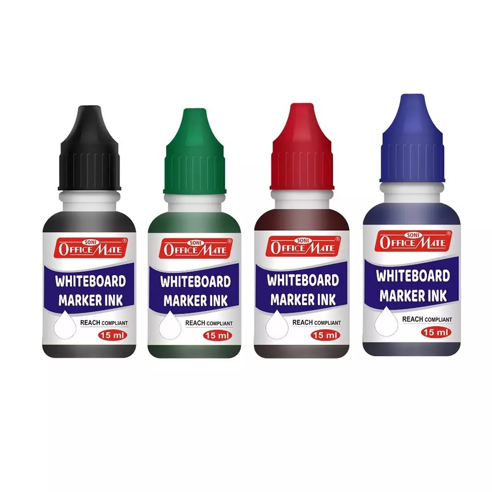 Soni Office Mate 15 ml Whiteboard Marker Refill Ink Multicolor Including Multicolor Quick Dry Smooth & Eco-Friendly for School & Office (Pack of 10)