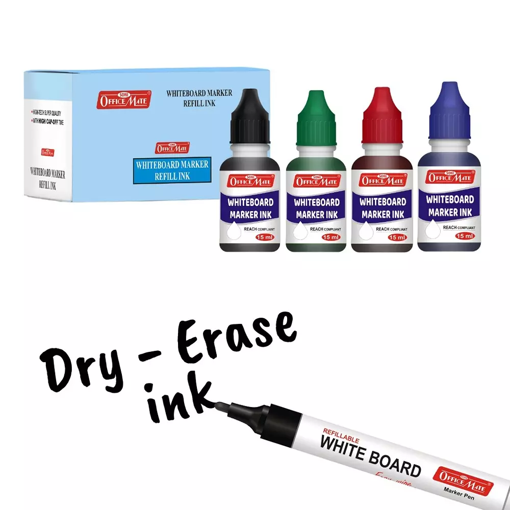 Soni Office Mate 15 ml Whiteboard Marker Refill Ink Multicolor Including Multicolor Quick Dry Smooth & Eco-Friendly for School & Office (Pack of 10)
