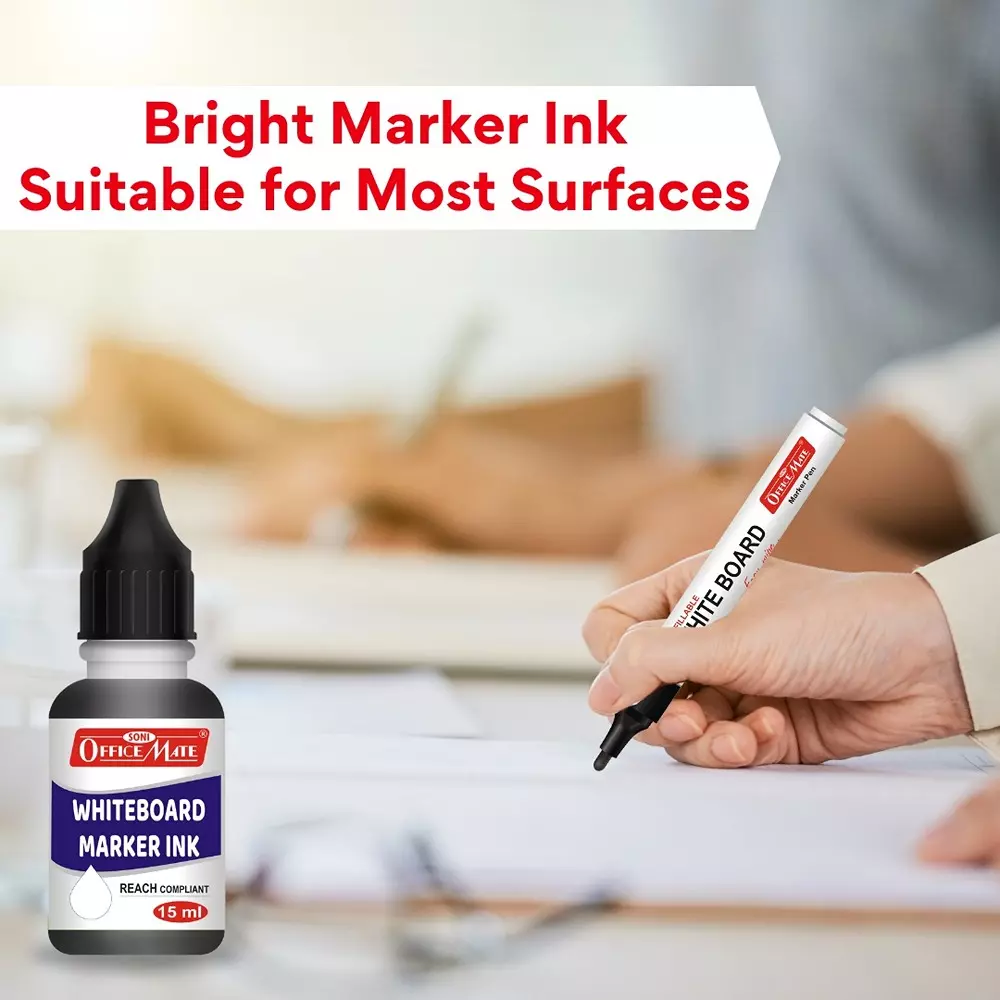 Soni Office Mate 15 ml Whiteboard Marker Refill Ink Multicolor Including Multicolor Quick Dry Smooth & Eco-Friendly for School & Office (Pack of 10)