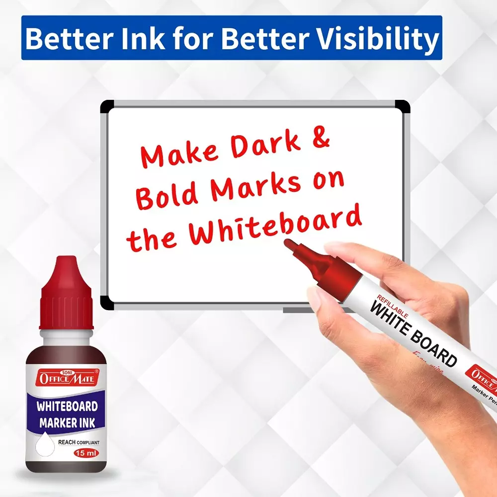 Soni Office Mate 15 ml Whiteboard Marker Refill Ink Multicolor Including Multicolor Quick Dry Smooth & Eco-Friendly for School & Office (Pack of 10)