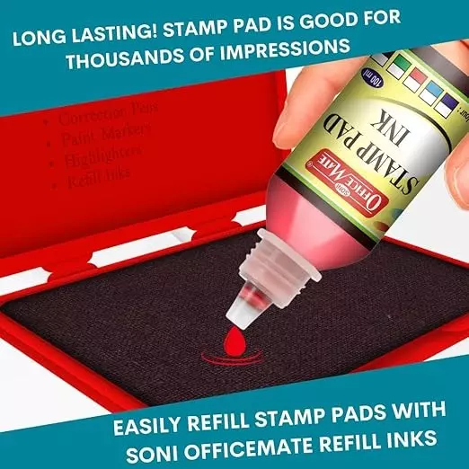 Soni Office Mate 100 ml Stamp Pad Refill Ink Quick Dry Smudge Free Long Lasting for School, Office, Craft & DIY, Multicolor (Pack of 4)