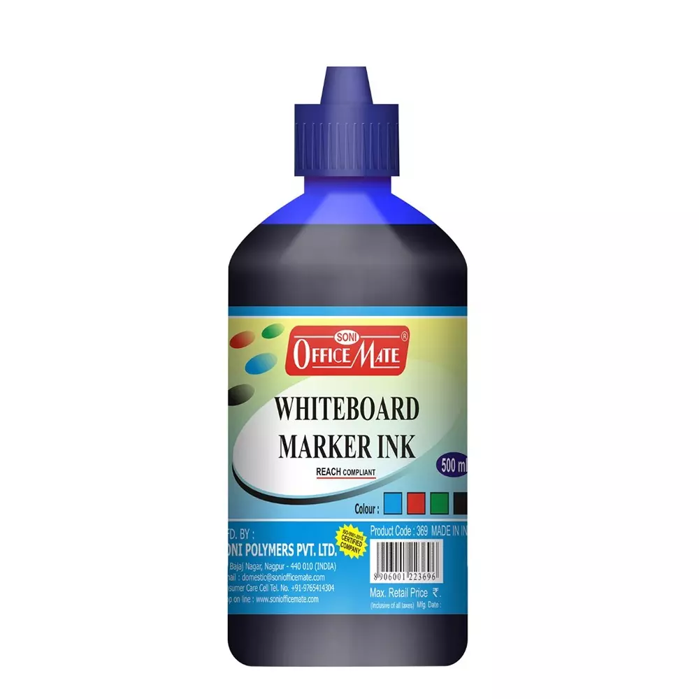 Soni Office Mate 500 ml Whiteboard Marker Refill Ink Blue Color Quick Dry Smooth & Eco-Friendly for School & Office Use