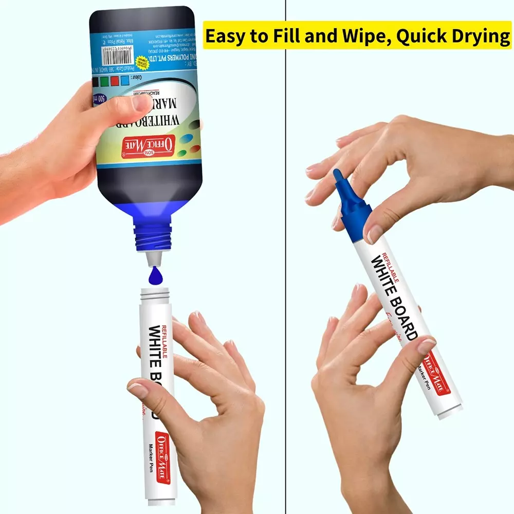 Soni Office Mate 500 ml Whiteboard Marker Refill Ink Blue Color Quick Dry Smooth & Eco-Friendly for School & Office Use