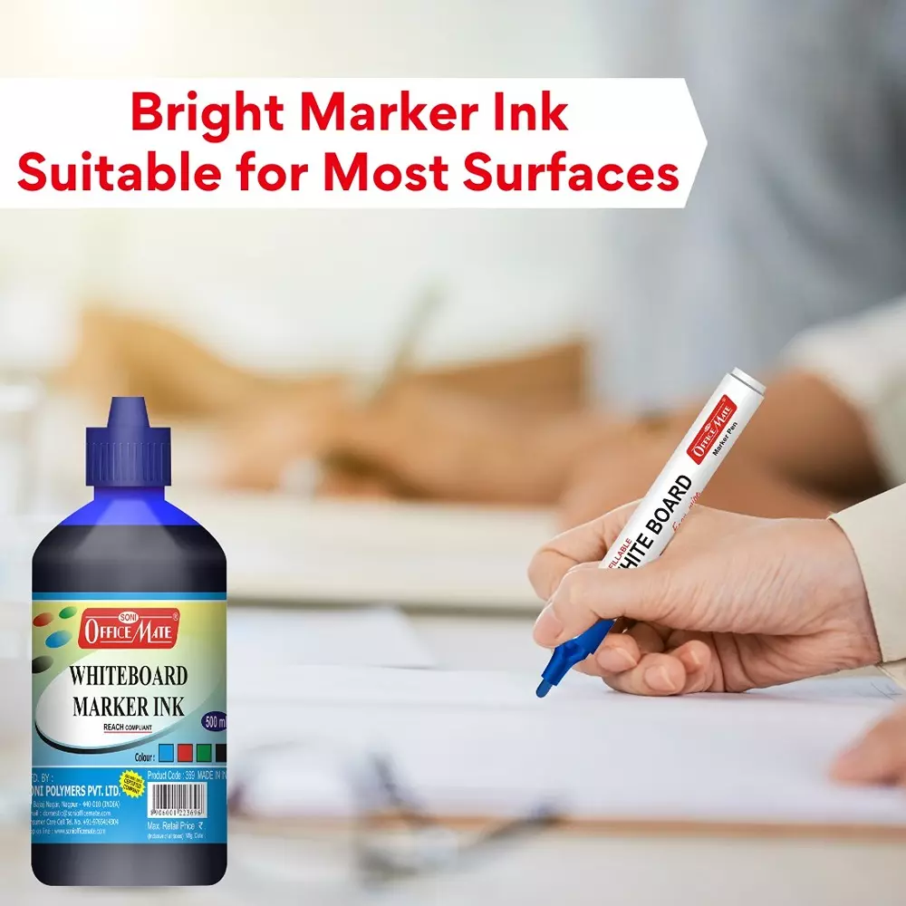 Soni Office Mate 500 ml Whiteboard Marker Refill Ink Blue Color Quick Dry Smooth & Eco-Friendly for School & Office Use