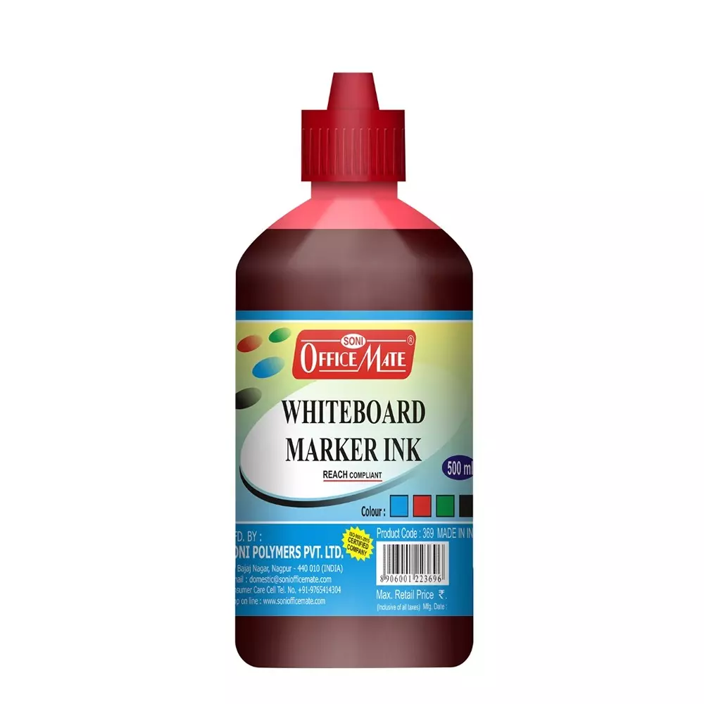 Soni Office Mate 500 ml Whiteboard Marker Refill Ink Red Color Quick Dry Smooth & Eco-Friendly for School & Office Use