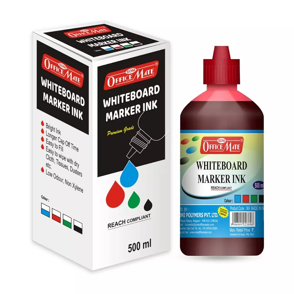 Soni Office Mate 500 ml Whiteboard Marker Refill Ink Red Color Quick Dry Smooth & Eco-Friendly for School & Office Use