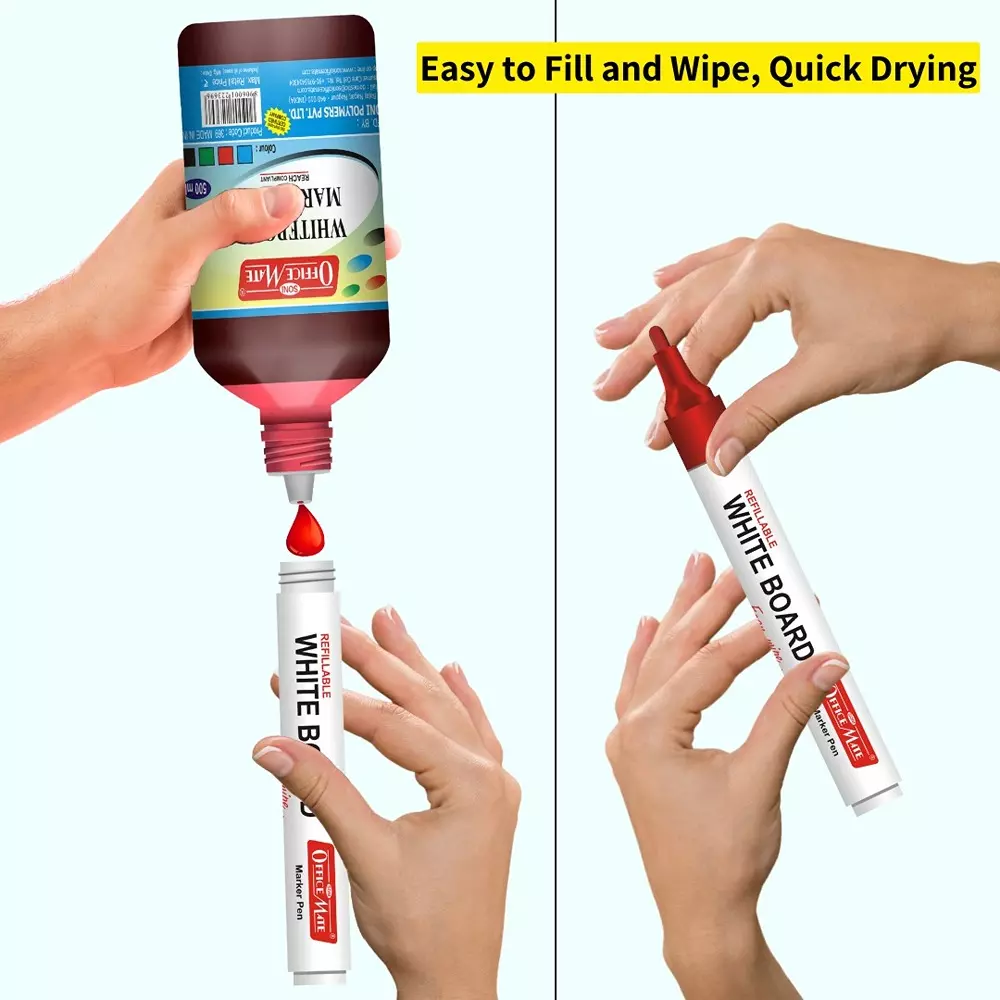 Soni Office Mate 500 ml Whiteboard Marker Refill Ink Red Color Quick Dry Smooth & Eco-Friendly for School & Office Use