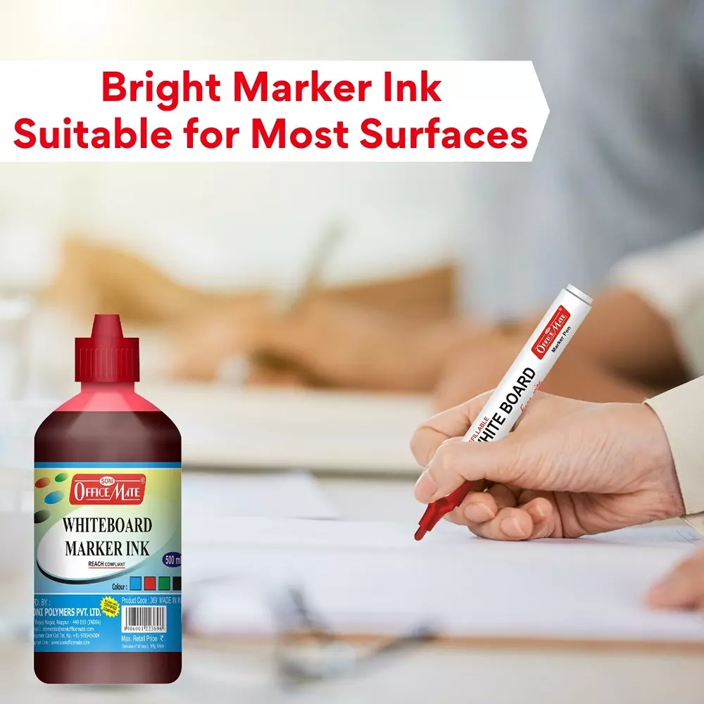 Soni Office Mate 500 ml Whiteboard Marker Refill Ink Red Color Quick Dry Smooth & Eco-Friendly for School & Office Use