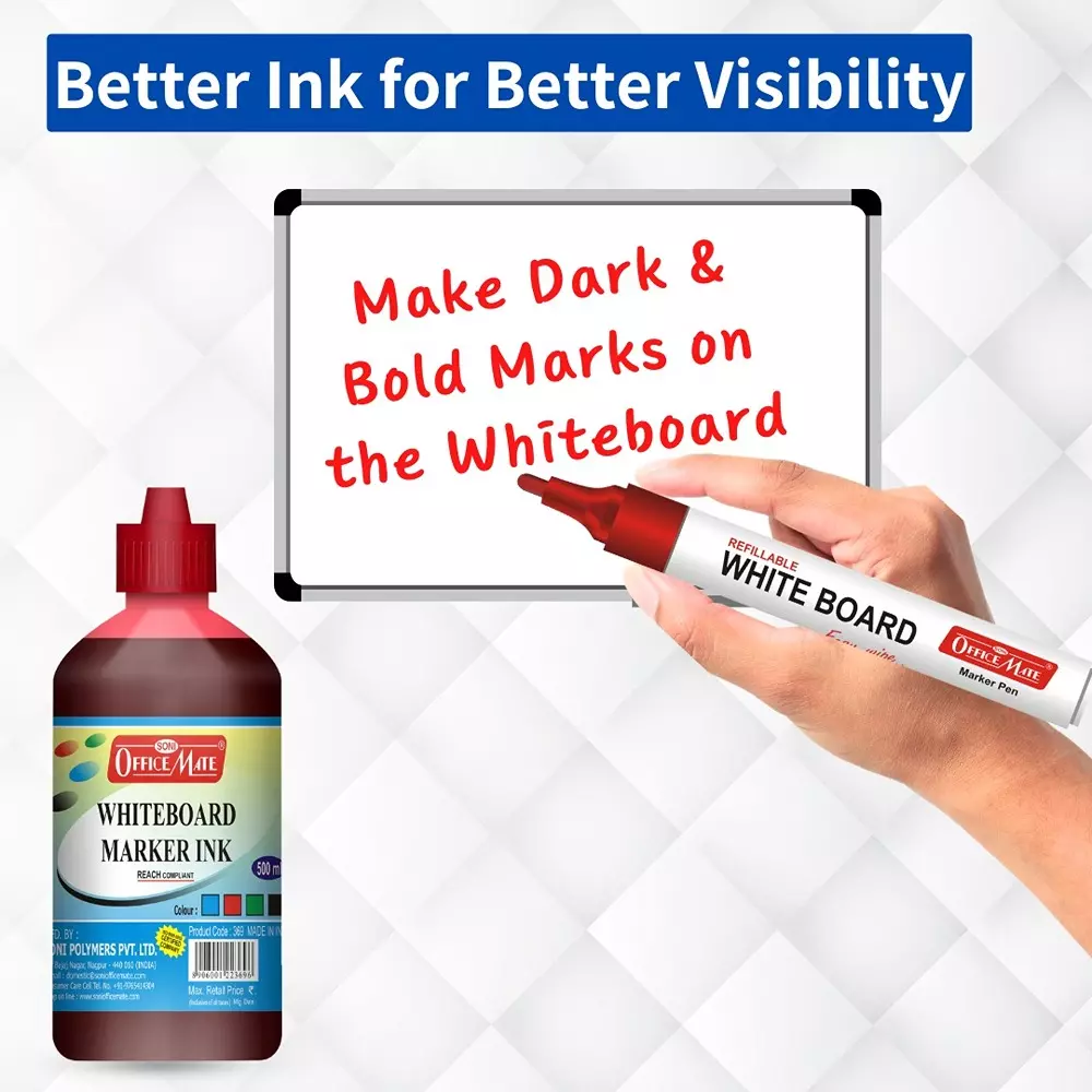 Soni Office Mate 500 ml Whiteboard Marker Refill Ink Red Color Quick Dry Smooth & Eco-Friendly for School & Office Use