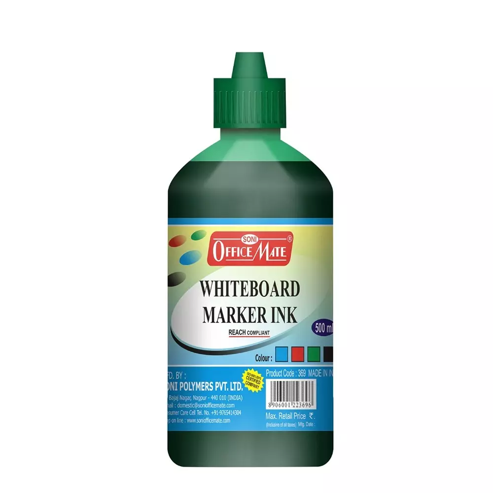 Soni Office Mate 500 ml Whiteboard Marker Refill Ink Green Color Quick Dry Smooth & Eco-Friendly for School & Office Use