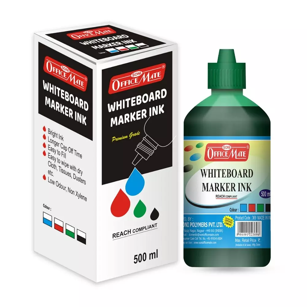 Soni Office Mate 500 ml Whiteboard Marker Refill Ink Green Color Quick Dry Smooth & Eco-Friendly for School & Office Use