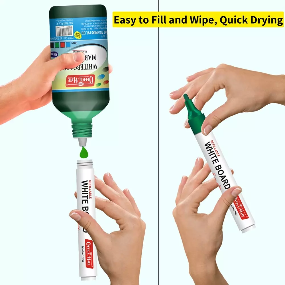 Soni Office Mate 500 ml Whiteboard Marker Refill Ink Green Color Quick Dry Smooth & Eco-Friendly for School & Office Use