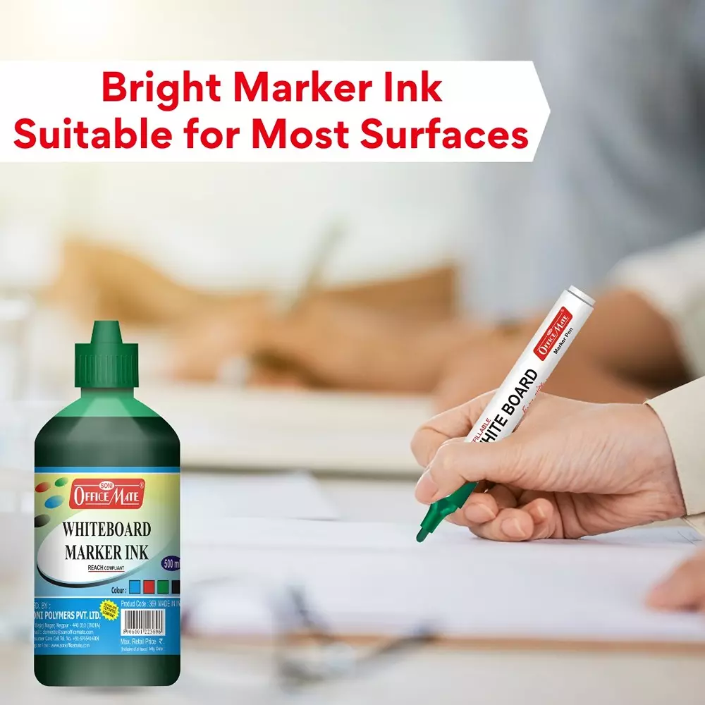 Soni Office Mate 500 ml Whiteboard Marker Refill Ink Green Color Quick Dry Smooth & Eco-Friendly for School & Office Use
