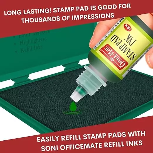 Soni Office Mate 15 ml Stamp Pad Refill Ink Quick Dry Smudge Free Long Lasting for School, Office, Craft & DIY, Multicolor (Pack of 4)