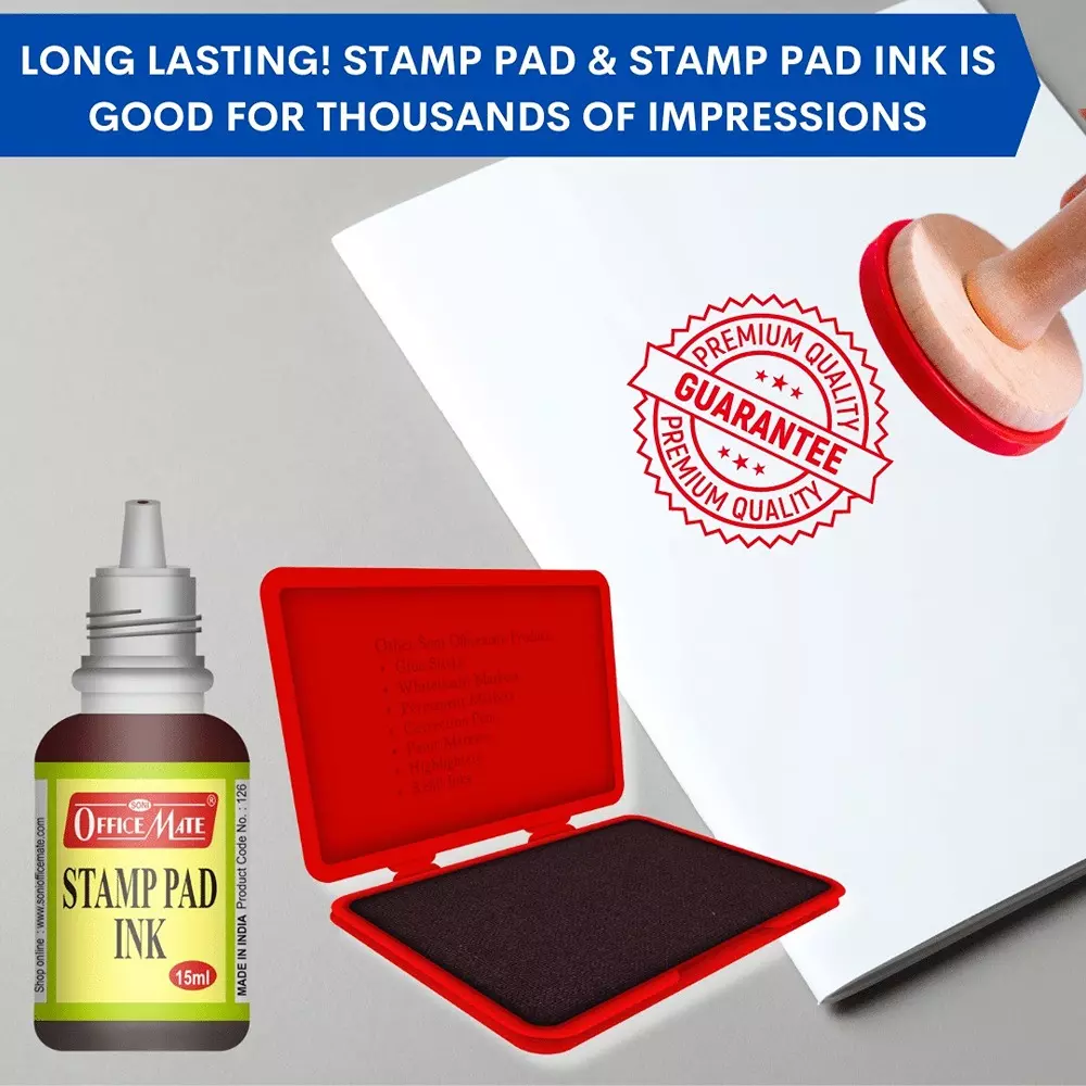 Soni Office Mate 15 ml Stamp Pad Refill Ink Quick Dry Smudge Free Long Lasting for School, Office, Craft & DIY, Multicolor (Pack of 4)