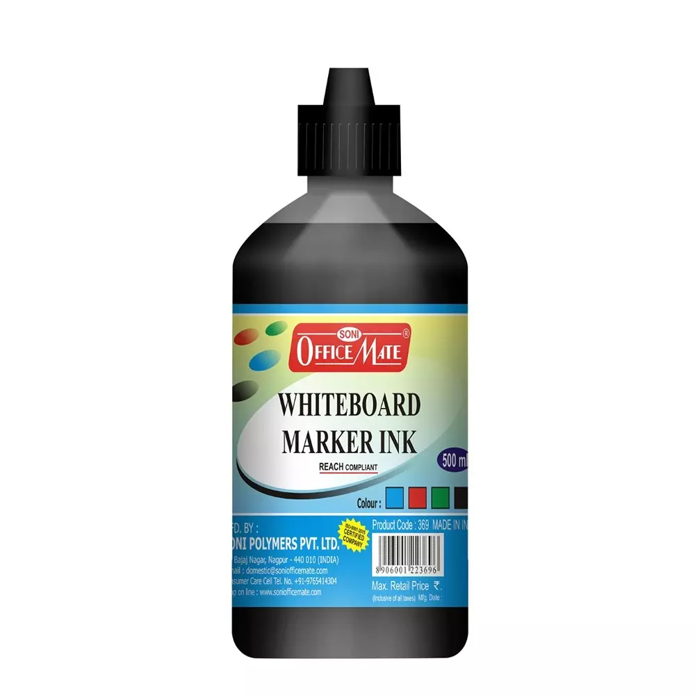 Soni Office Mate 500 ml Whiteboard Marker Refill Ink Black Color Quick Dry Smooth & Eco-Friendly for School & Office Use
