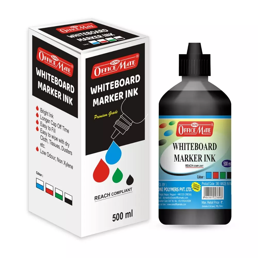 Soni Office Mate 500 ml Whiteboard Marker Refill Ink Black Color Quick Dry Smooth & Eco-Friendly for School & Office Use