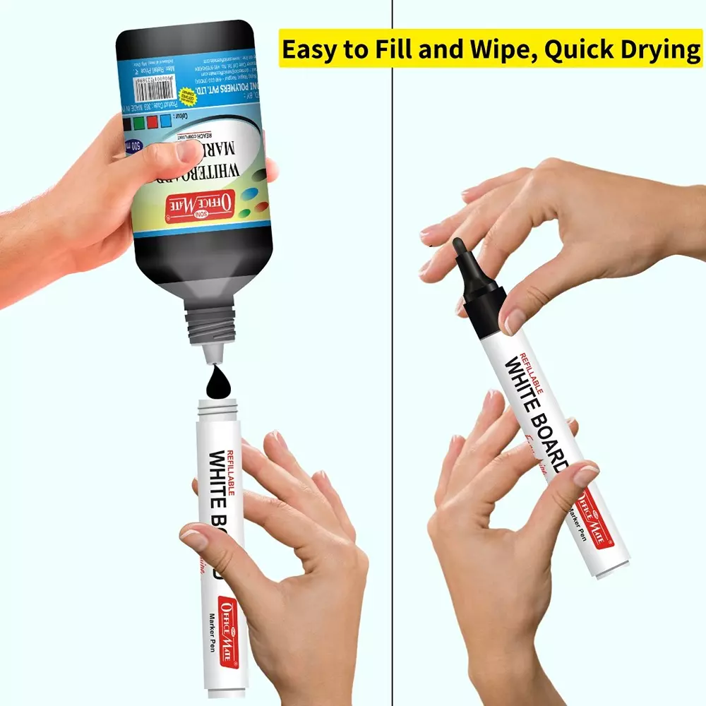 Soni Office Mate 500 ml Whiteboard Marker Refill Ink Black Color Quick Dry Smooth & Eco-Friendly for School & Office Use
